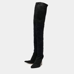 Pre Owned Gianvito Rossi Black Mesh and Suede Knee Length Boots Size 39