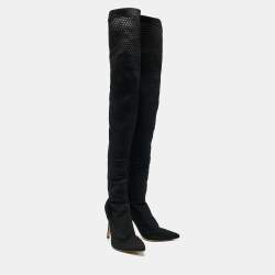 Pre Owned Gianvito Rossi Black Mesh and Suede Knee Length Boots Size 39