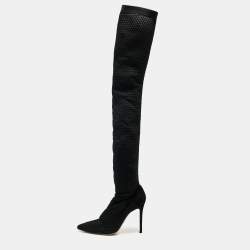 Pre Owned Gianvito Rossi Black Mesh and Suede Knee Length Boots Size 39