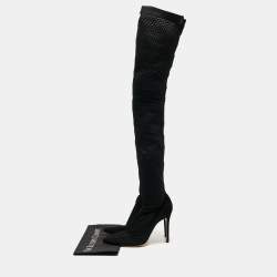 Pre Owned Gianvito Rossi Black Mesh and Suede Knee Length Boots Size 39