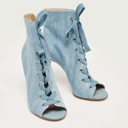 Pre Owned Gianvito Rossi Blue Denim Open Toe Lace Up Boots Size 40
