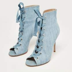 Pre Owned Gianvito Rossi Blue Denim Open Toe Lace Up Boots Size 40