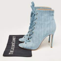 Pre Owned Gianvito Rossi Blue Denim Open Toe Lace Up Boots Size 40