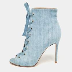 Pre Owned Gianvito Rossi Blue Denim Open Toe Lace Up Boots Size 40