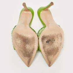 Pre Owned Gianvito Rossi Green Leather and Mesh Alisia Slide Sandals Size 35