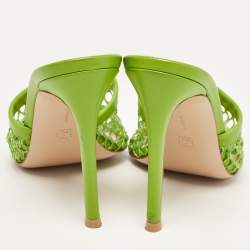 Pre Owned Gianvito Rossi Green Leather and Mesh Alisia Slide Sandals Size 35