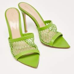 Pre Owned Gianvito Rossi Green Leather and Mesh Alisia Slide Sandals Size 35