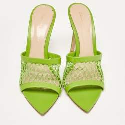 Pre Owned Gianvito Rossi Green Leather and Mesh Alisia Slide Sandals Size 35