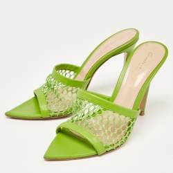 Pre Owned Gianvito Rossi Green Leather and Mesh Alisia Slide Sandals Size 35