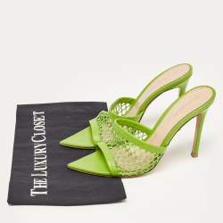 Pre Owned Gianvito Rossi Green Leather and Mesh Alisia Slide Sandals Size 35