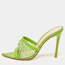 Pre Owned Gianvito Rossi Green Leather and Mesh Alisia Slide Sandals Size 35