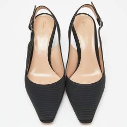 Pre Owned Gianvito Rossi Black Canvas Slingback Pumps Size 37.5