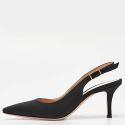 Pre Owned Gianvito Rossi Black Canvas Slingback Pumps Size 37.5