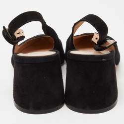 Pre Owned Gianvito Rossi Black Suede Slingback Pumps Size 37.5