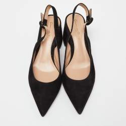Pre Owned Gianvito Rossi Black Suede Slingback Pumps Size 37.5
