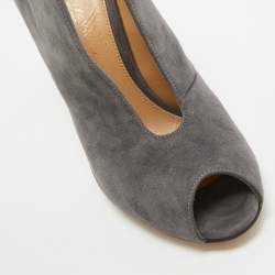 Gianvito Rossi Grey Suede V Neck Peep Toe Booties Size 36