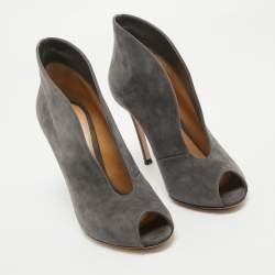 Gianvito Rossi Grey Suede V Neck Peep Toe Booties Size 36