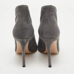 Gianvito Rossi Grey Suede V Neck Peep Toe Booties Size 36