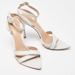 Pre Owned Gianvito Rossi White Leather Ankle Strap Sandals Size 38.5