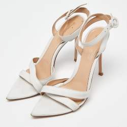 Pre Owned Gianvito Rossi White Leather Ankle Strap Sandals Size 38.5