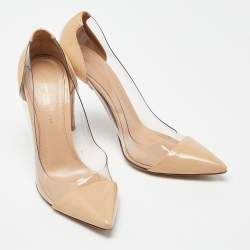 Pre Owned Gianvito Rossi Beige PVC and Patent Plexi Pumps Size 37