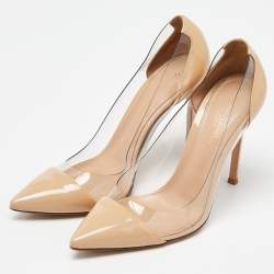 Pre Owned Gianvito Rossi Beige PVC and Patent Plexi Pumps Size 37