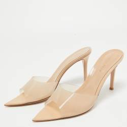 Pre Owned Gianvito Rossi Beige PVC and Patent Leather Open Toe Slide Sandals Size 41