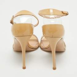 Pre Owned Gianvito Rossi Beige Patent Leather and PVC Ankle Strap Sandals Size 37