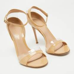 Pre Owned Gianvito Rossi Beige Patent Leather and PVC Ankle Strap Sandals Size 37
