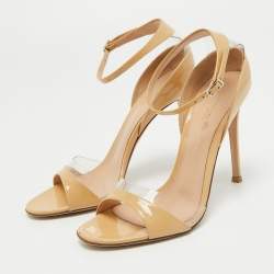 Pre Owned Gianvito Rossi Beige Patent Leather and PVC Ankle Strap Sandals Size 37