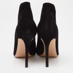 Pre Owned Gianvito Rossi Black Suede Vamp Peep Toe Booties Size 39