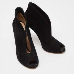 Pre Owned Gianvito Rossi Black Suede Vamp Peep Toe Booties Size 39