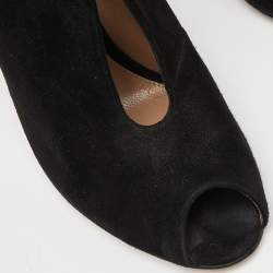 Pre Owned Gianvito Rossi Black Suede Vamp Peep Toe Booties Size 39