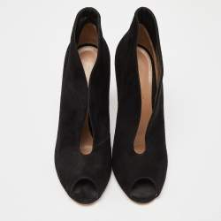Pre Owned Gianvito Rossi Black Suede Vamp Peep Toe Booties Size 39