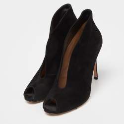 Pre Owned Gianvito Rossi Black Suede Vamp Peep Toe Booties Size 39