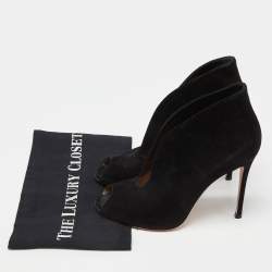 Pre Owned Gianvito Rossi Black Suede Vamp Peep Toe Booties Size 39