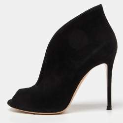 Pre Owned Gianvito Rossi Black Suede Vamp Peep Toe Booties Size 39
