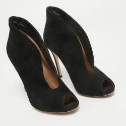 Pre Owned Gianvito Rossi Black Suede Vamp Peep Toe Booties Size 38