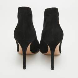 Pre Owned Gianvito Rossi Black Suede Vamp Peep Toe Booties Size 38