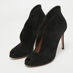 Pre Owned Gianvito Rossi Black Suede Vamp Peep Toe Booties Size 38