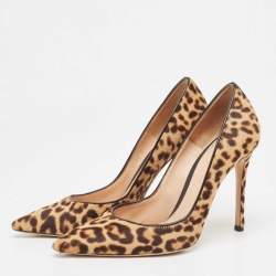 Pre Owned Gianvito Rossi Beige/Brown Leopard Print Calf Hair Gianvito Pumps Size 37.5