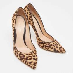 Pre Owned Gianvito Rossi Beige/Brown Leopard Print Calf Hair Gianvito Pumps Size 37.5