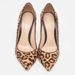 Pre Owned Gianvito Rossi Beige/Brown Leopard Print Calf Hair Gianvito Pumps Size 37.5