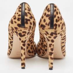 Pre Owned Gianvito Rossi Beige/Brown Leopard Print Calf Hair Gianvito Pumps Size 37.5