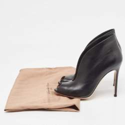 Pre Owned Gianvito Rossi Black Leather Vamp Peep Toe Booties Size 38