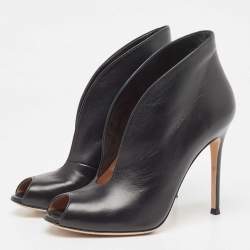 Pre Owned Gianvito Rossi Black Leather Vamp Peep Toe Booties Size 38