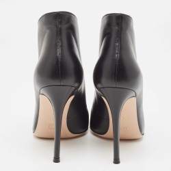 Pre Owned Gianvito Rossi Black Leather Vamp Peep Toe Booties Size 38