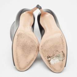 Pre Owned Gianvito Rossi Black Leather Vamp Peep Toe Booties Size 38