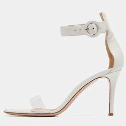 Pre Owned Gianvito Rossi White Leather and PVC Portofino Sandals Size 39