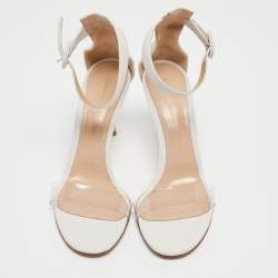 Pre Owned Gianvito Rossi White Leather and PVC Portofino Sandals Size 39